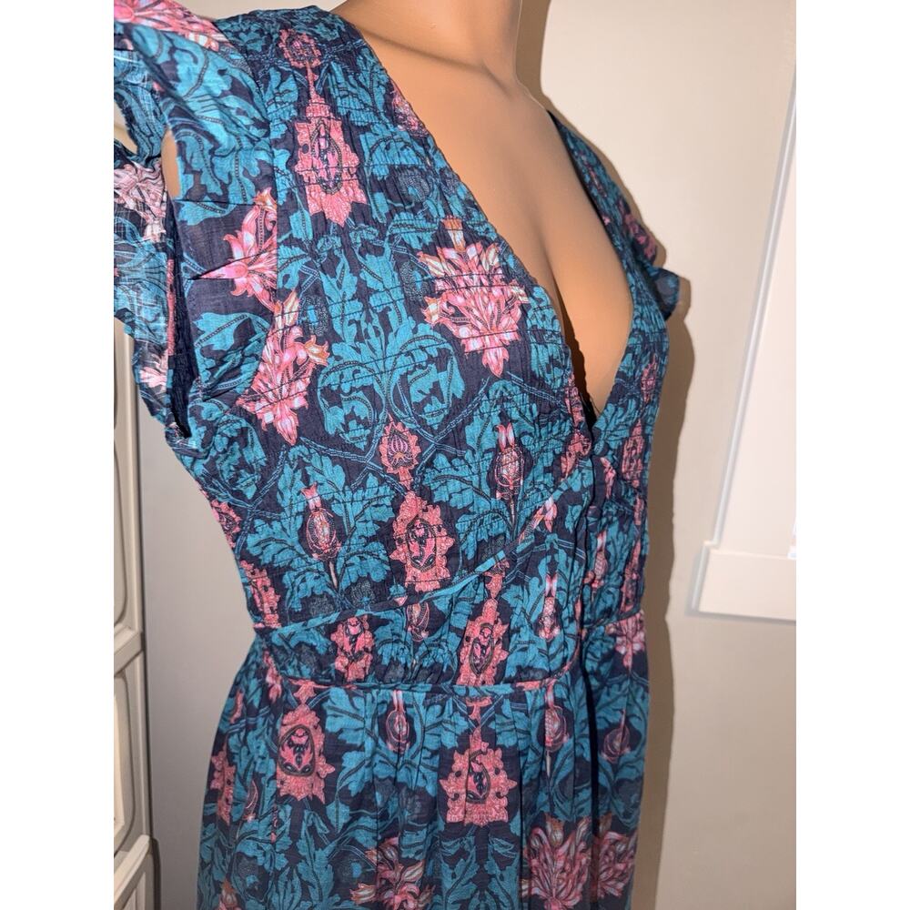 Anthropologie The Peregrine Midi Dress flutter sleeve teal green Motif Large NWT - Picture 13 of 13